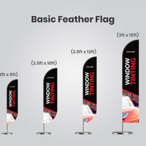 red and black feather banner with car